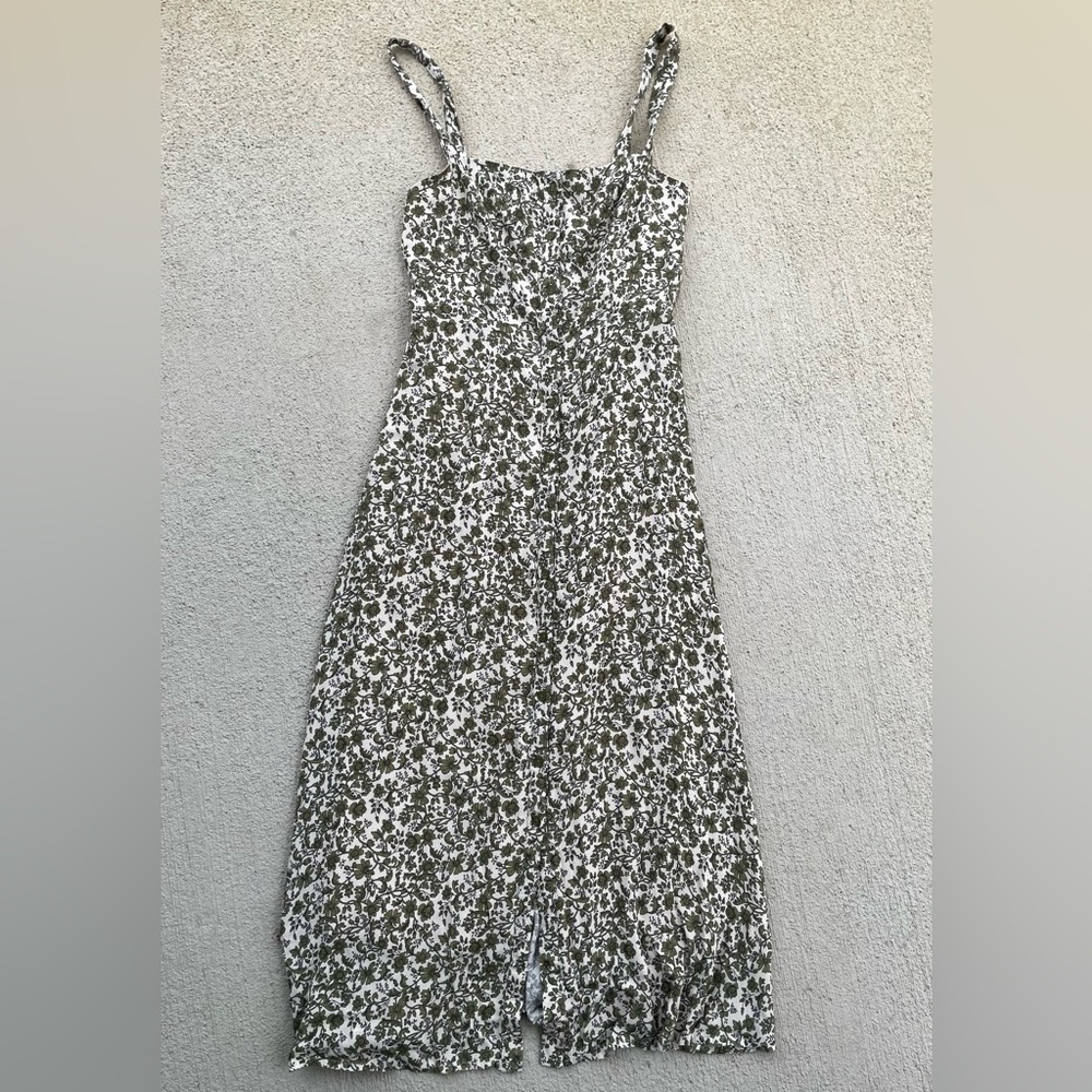 O.P.T Green Floral Midi Dress M Smocked Back Button Front Cottagecore